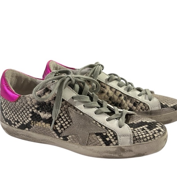 Golden Goose Snake Print Sneakers with Pink Accents